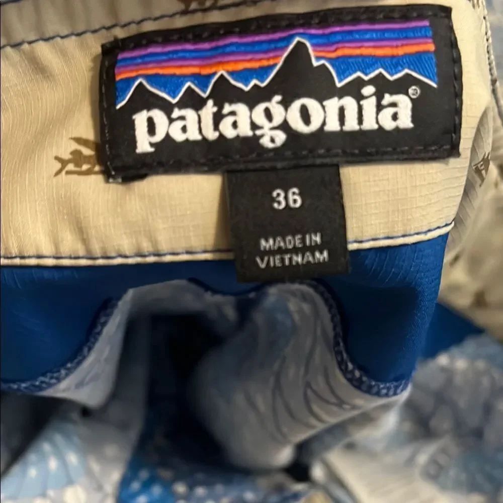 Patagonia Blue Fly Fish Design Swim Trunks Shorts Modern Resort Beach Pool - Picture 7 of 13